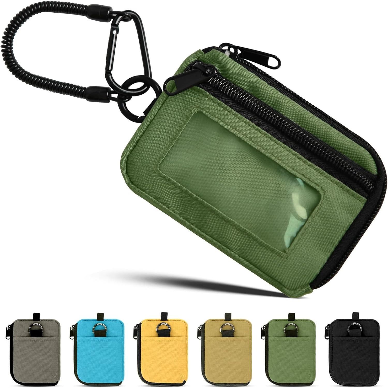 パスケース ナイロン製 カジュアル パスケースウォレット カラビナ付き 軽量 ミニコインパース コード付き