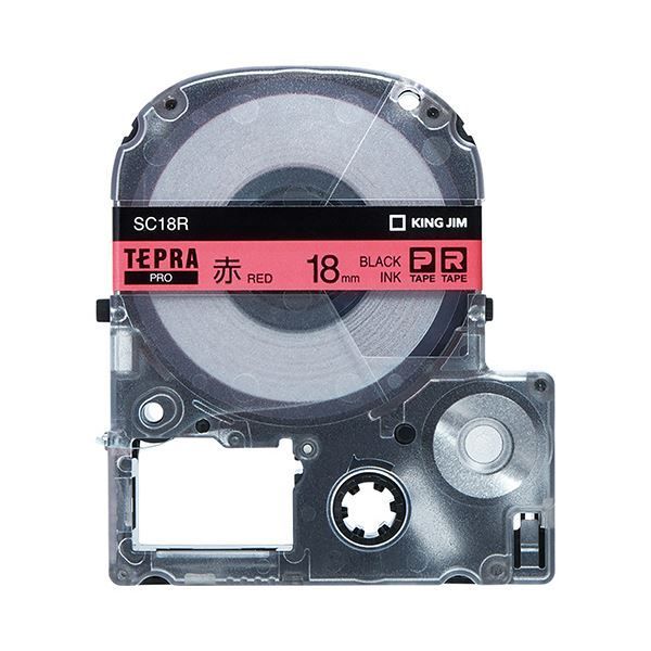 (まとめ) キングジム テプラ PRO テープカートリッジ パステル 18mm 赤／黒文字 SC18R 1個  