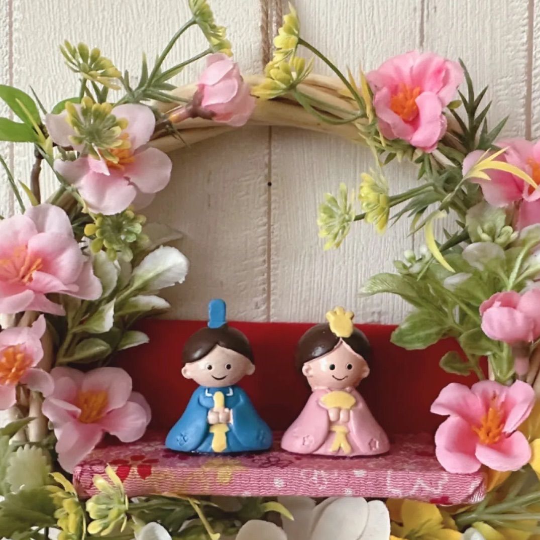 おひな様リース (直径約22cm) ひな祭りリース 雛人形リース 桃の花