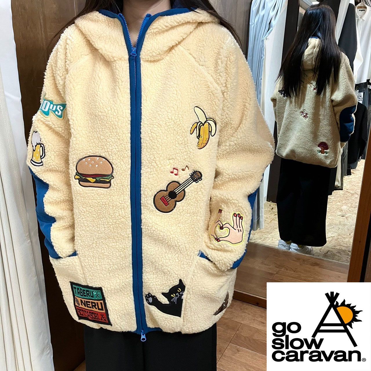 go slow caravan ボア 刺繍 いっぱい パーカー JKT ☆ メンズ 男女兼用 ユニセックス ブルゾン ジャケット フーディー シープ  フリース ZIP - メルカリ