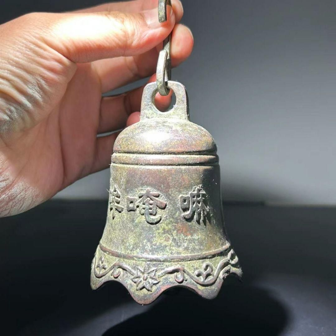 銅製 鈴六字真言銅鐘 掛鈴 装飾品工芸品 置物 黄铜