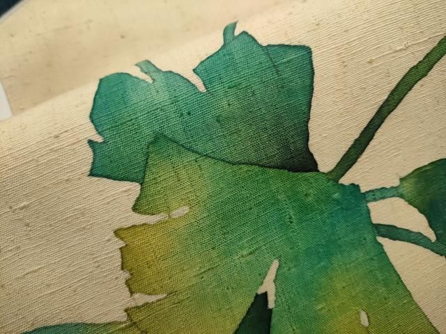 平和屋着物○九寸名古屋帯 作家物 紬地 臈纈染め 草花文 正絹 逸品