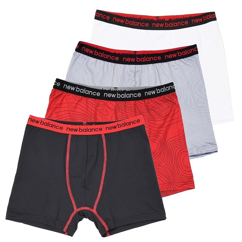 [ニューバランス] キッズ ボクサーブリーフ ボーイズパフォーマンスボクサー 3.25インチ 前閉じ ４P (LAU13003) 速乾 ドライ 4枚 AS5(テラインプリントスティール／ブラック／チームレッド／ホワイト)