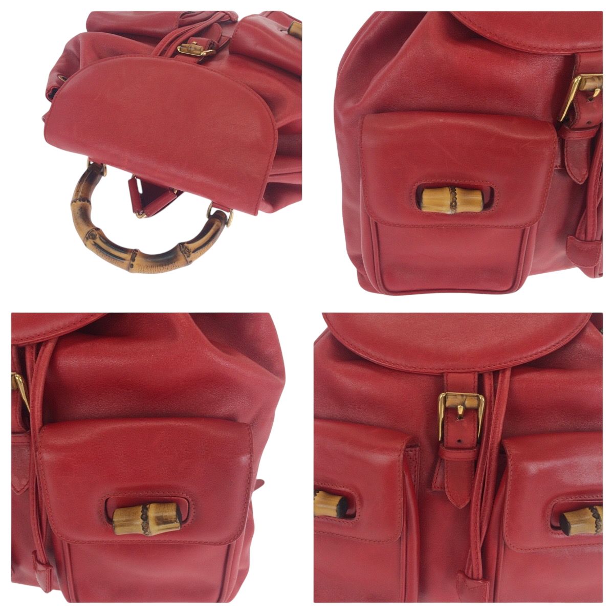 美品 GUCCI グッチ バンブー レッド ブラウン ゴールド金具 レザー 003 