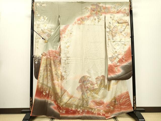 平和屋着物▽豪華振袖 扇面花文 暈し染め 金銀彩 正絹 逸品