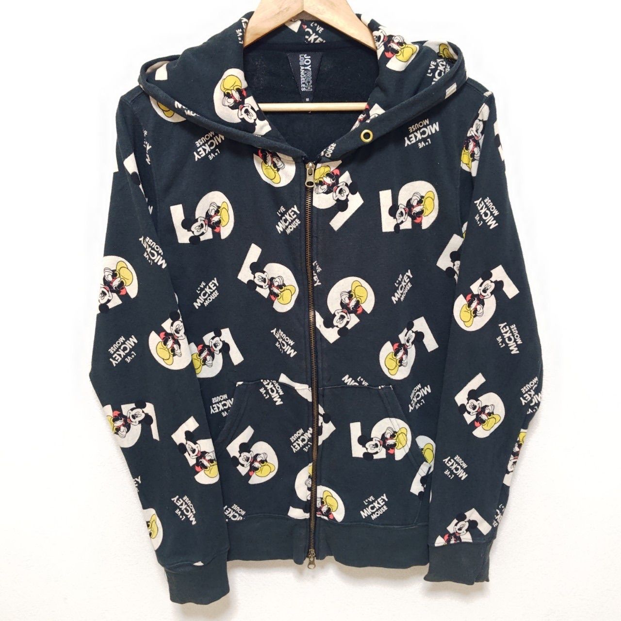 大人気!! ミッキーマウス◎ 【JOYRICH】ジョイリッチ パーカー スウェット LOS ANGELSE ダブルジップ ディズニー Disney カジュアル アメカジ 古着 裏パイル 裏起毛 グレイス レディース 女性 黒 ブラック M /M17952jT