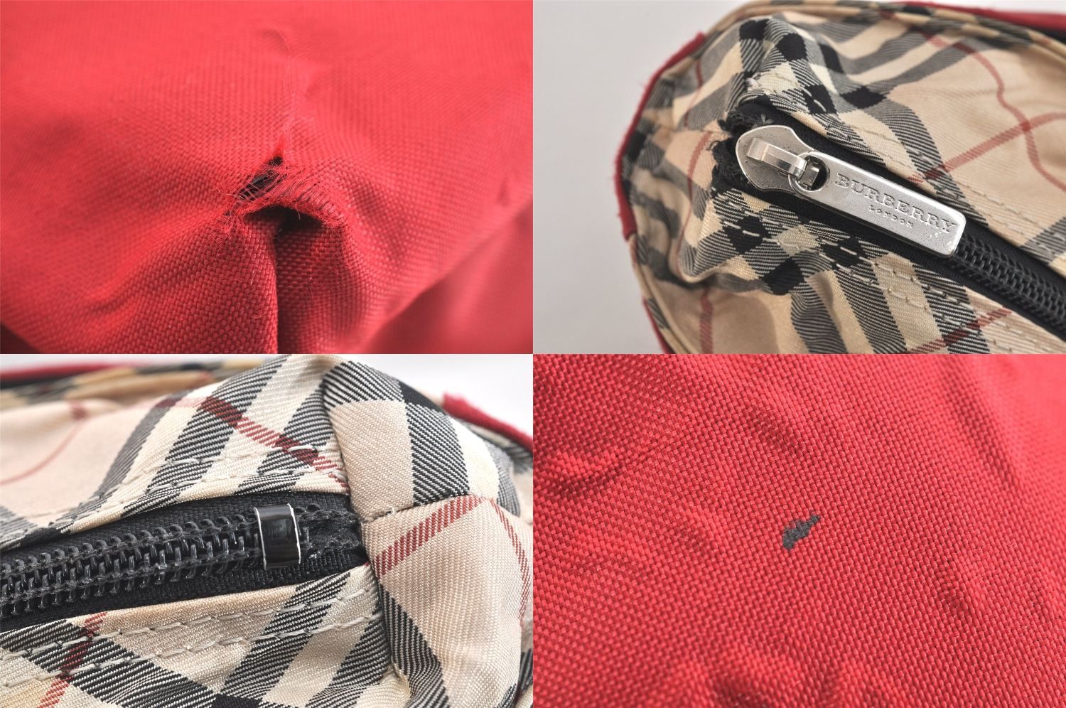 BURBERRY バーバリー ヴィンテージ チェック柄 ナイロン レザー ハンドトートバッグ 財布 レッド 2799N DECORATOM_COM_BR