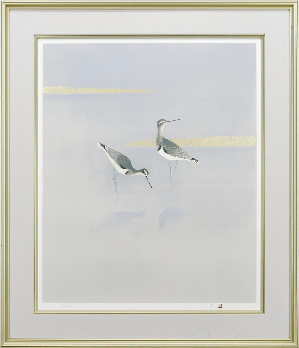 真作 WISH 上村淳之 汀 リトグラフ 約20号 大作 直筆サイン 〇文化勲章 文化功労者 花鳥画第一人者 25082716