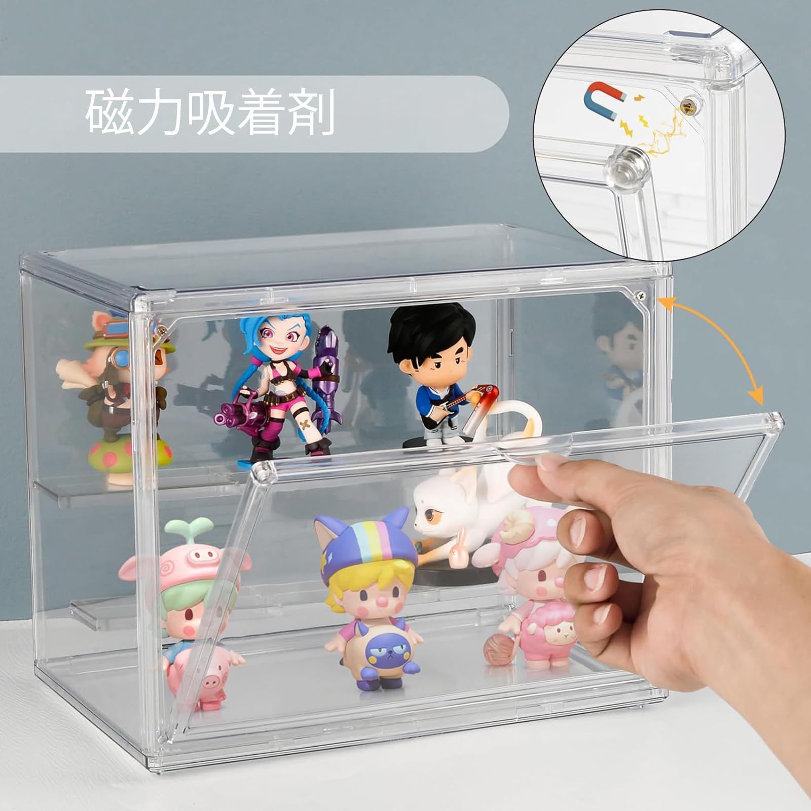 在庫処分】ショーケース(27*18*22CM) 簡単収納 汚れ防止 防塵 磁気ドア