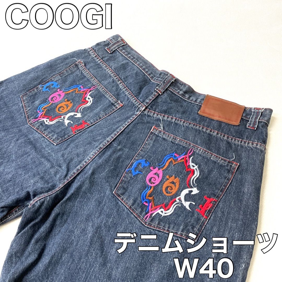 クージー デニム ショートパンツ デニムショーツ W40 インディゴ ロゴ 刺繍
