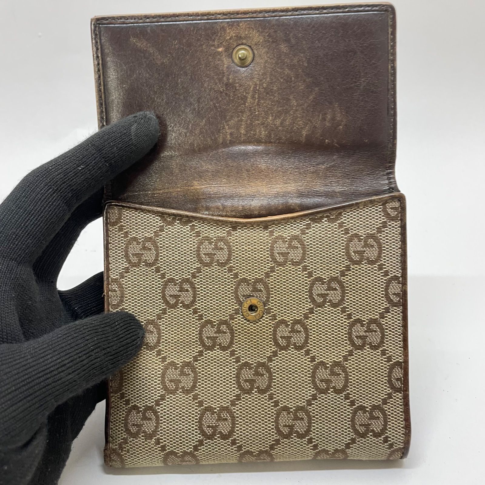 1366 GUCCI グッチ 折り財布 Wホック ジャッキー キャンバス GG