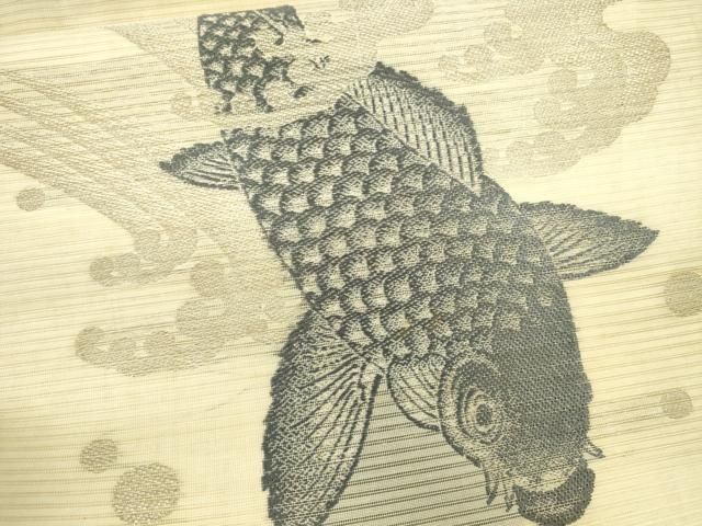 平和屋着物＊夏物　アンティーク　大正ロマン　丸帯　鯉　立波文　金銀糸　正絹　逸品　CAAU4032eg 平和屋着物＊夏物 アンティーク 大正ロマン 丸帯 鯉 立波文 金銀糸
