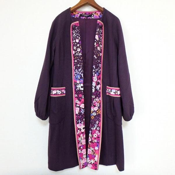 wnc レオナール LEONARD コート 1 紫 マルチ 柄 ノーカラー レディース