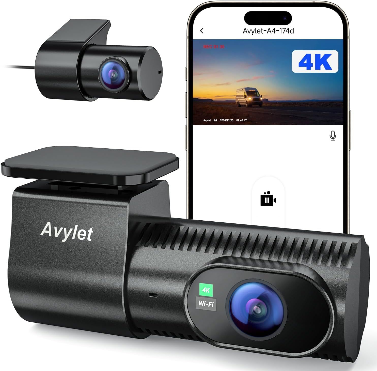 Avylet ドライブレコーダー 前後カメラ 4Kフロント 1080Pリア