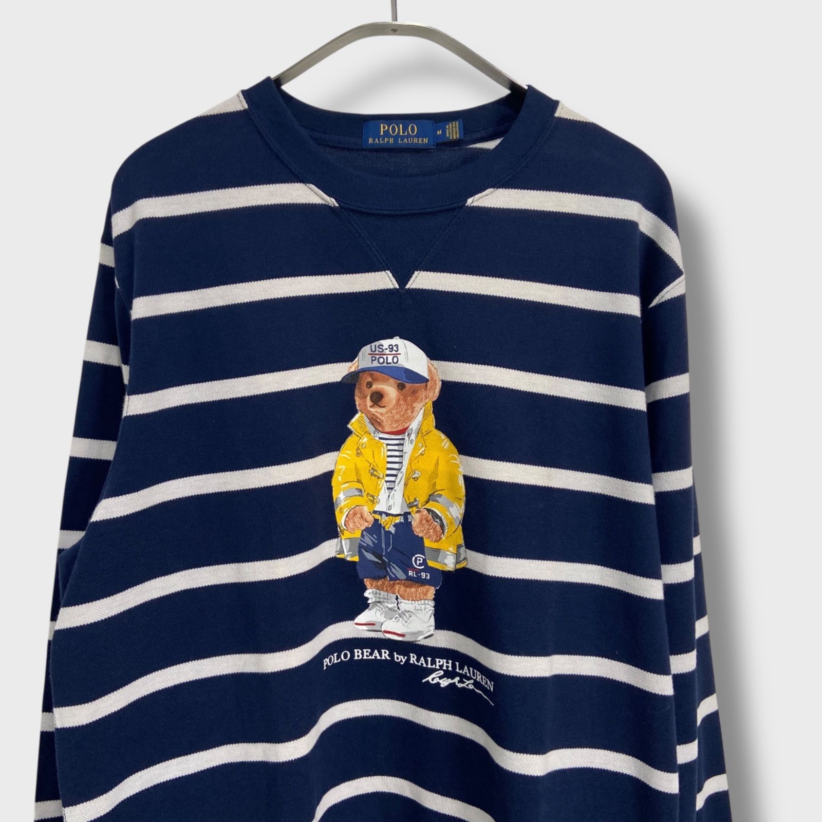 美品　ラルフローレン　ポロベア　ボーダー柄ロンT 鹿の子地ロンT ネイビー ☆POLO RALPHLAUREN☆ポロラルフローレン☆ポロベア☆ボーダー柄