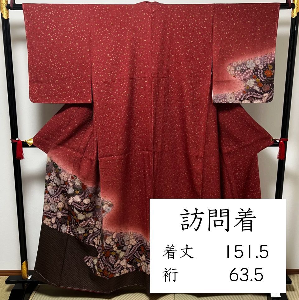 E018 訪問着 赤 辻ヶ花風 桜 藤 七五三 卒業式 卒園式 入学式 入園式