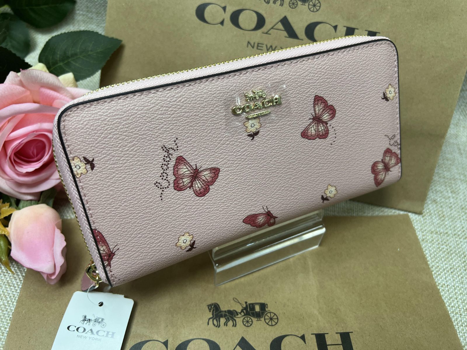 COACH コーチ 長財布 蝶 ちょうちょ シグネチャー ブラウン - 長財布