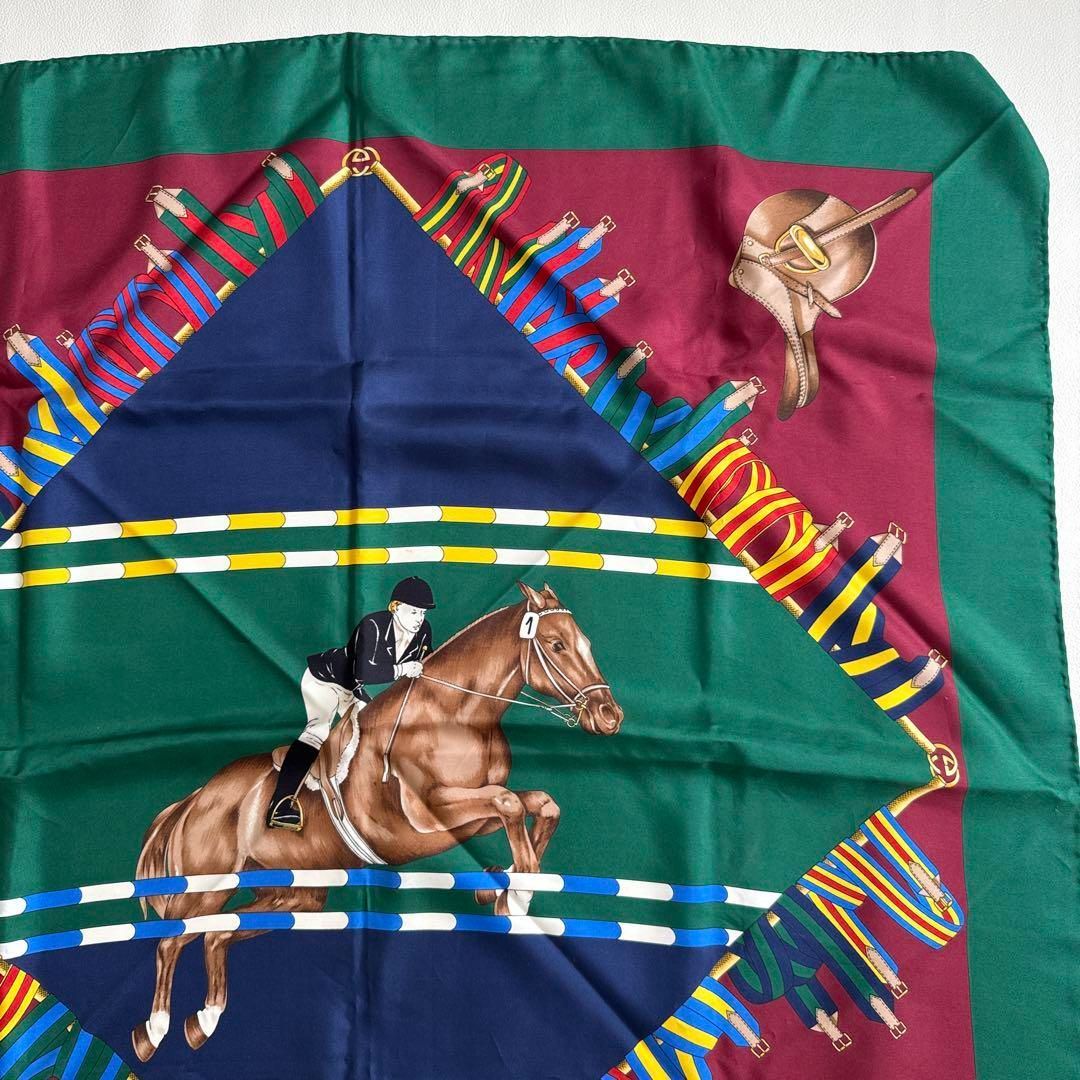 グッチ GUCCI 大判スカーフ バンダナ ホース 馬 緑 グリーン