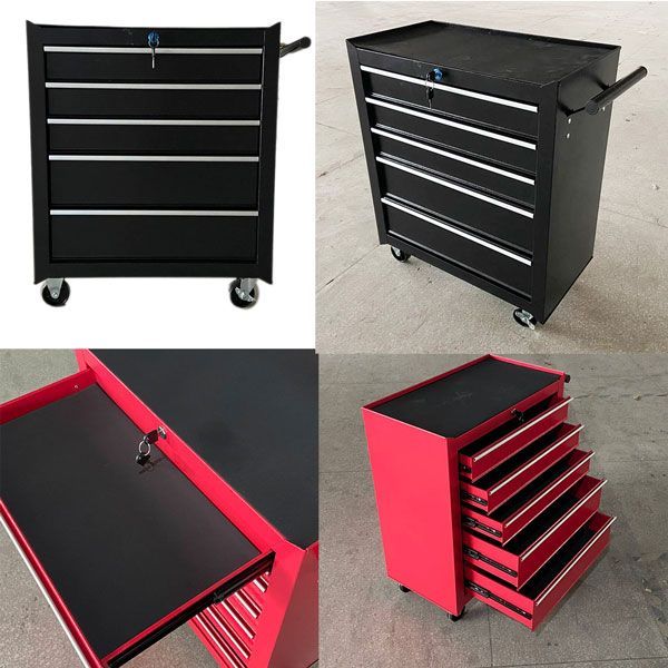 特売 赤 黒選択 5段 ツールボックスキャビネットロック鍵付き ツールボックス ローラー 工具箱 ツールキャビネット 工具収納 ストッパー付きキャスター FFCRYSTALESIA_COM