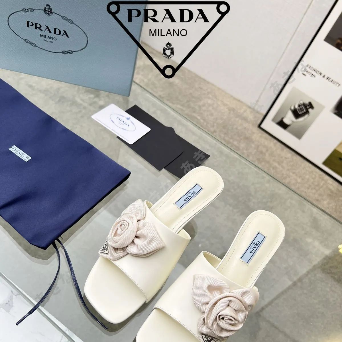 Prada レディースハイヒール バラの花のサンダル  ホワイト