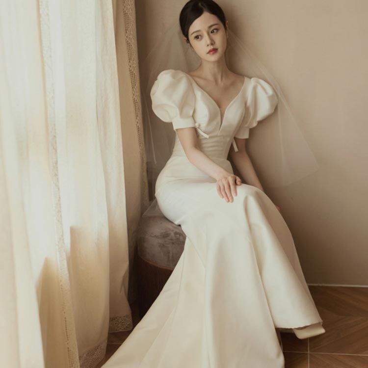 ドレス マーメイド ビックパフスリーブ 半袖 パーティー 結婚式 ビックパフスリーブ マーメイドドレス(haute couture) – 結婚式