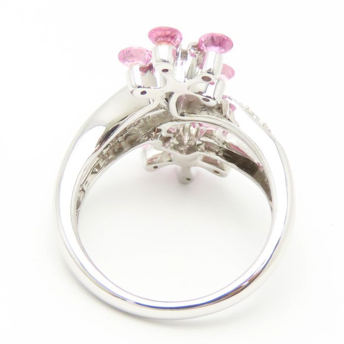 K18WG ピンクサファイア 1.35ct ダイヤモンド 0.30ct リング 6.6g 12号 
