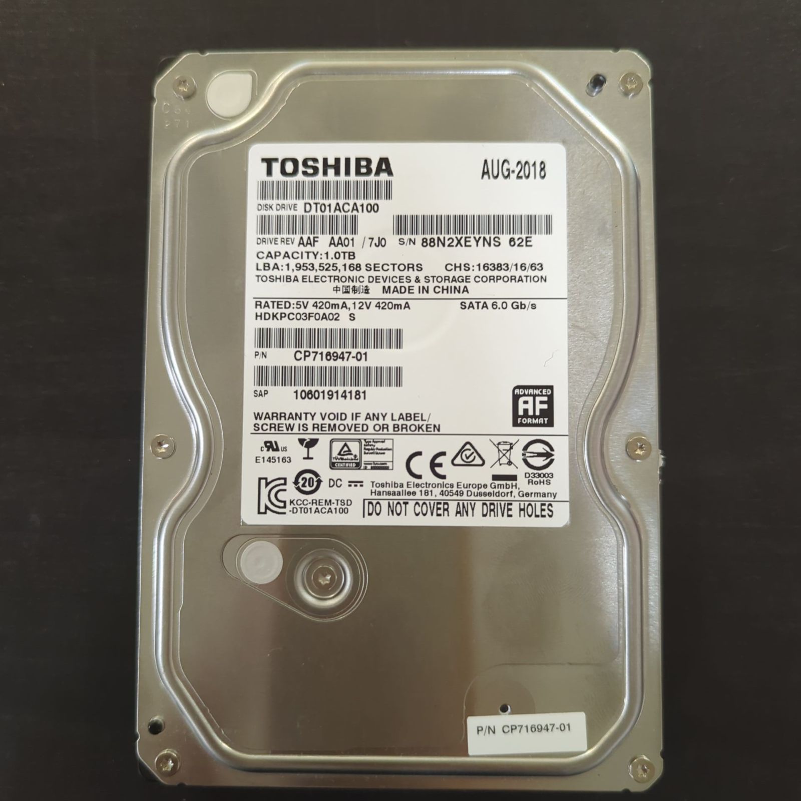 3.5インチ HDD 1TB 東芝製 （健康状態：正常） - メルカリ