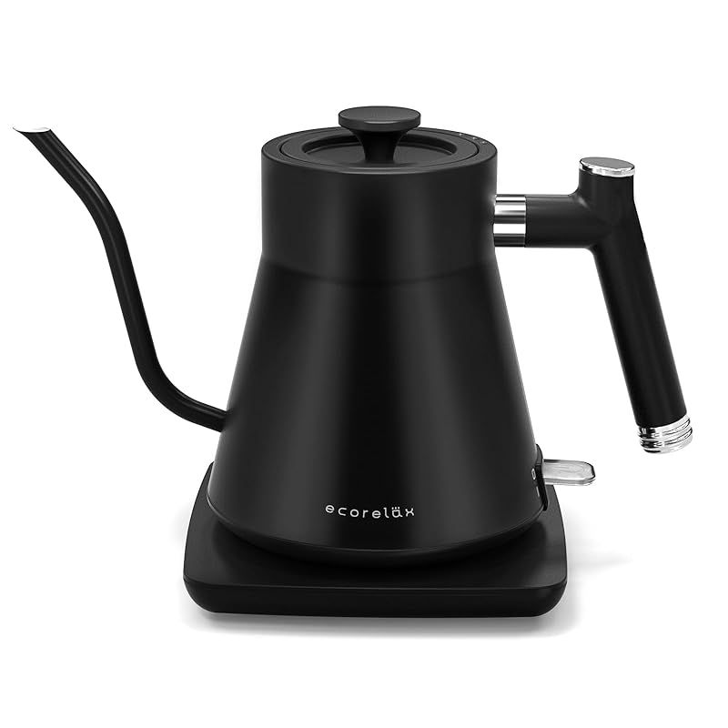 ECORELAX 電気ケトル 0.8L ケトル 電気 コーヒーケトル 細口 おしゃれ ドリップケトル ステンレス 湯沸かしポット 小型 電気ポット 1200W 急速沸騰 静音 strix温度コントローラー 空焚き防止 自動電源OFF PSE認証済み 1