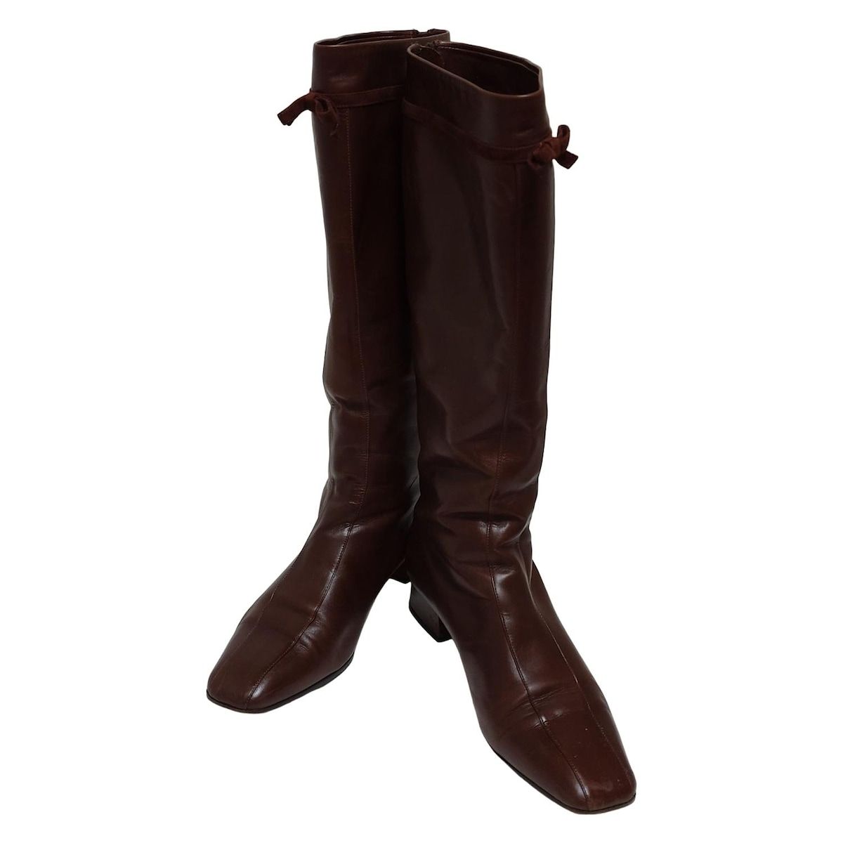 BALLY バリー ロングブーツ 37 1|2 レディース - ダークブラウン リボン レザー