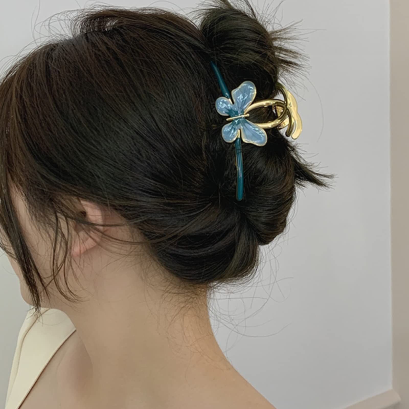 オフィス 髪飾り おしゃれ 大きめ クリップ 贈り物 髪留め ヘア レディース用 シンプル 韓国風 ヘアクリップ バンスクリップ ブルー HAPVITAL