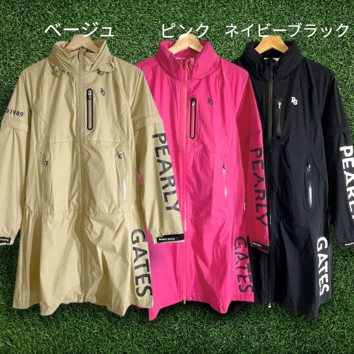 PEARLY GATES パーリーゲイツ ゴルフ 撥水×防風 シャドー千鳥柄 ストレッチ 2wayスリーブ ワンピース ロングジャケット レインウェア ゴルフウェア レディース 053-2988306 定価4.6万 ピンク 051 51015w13