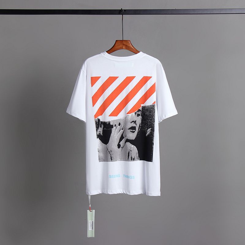 OFF WHITE アロールーズコットンラウンドネック半袖トレンディな男性と女性用Tシャツ