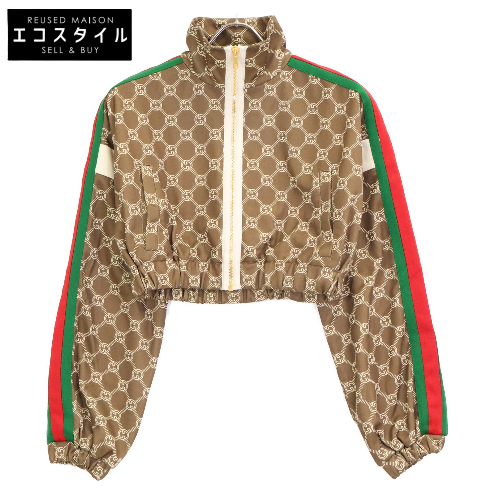 GUCCI グッチ 671495 ﾌﾞﾗｳﾝ ｲﾝﾀｰﾛｯｷﾝｸﾞG ｼｪﾘｰﾗｲﾝ ｼｮｰﾄﾌﾞﾙｿﾞﾝ ｼﾞｬｹｯﾄ XS