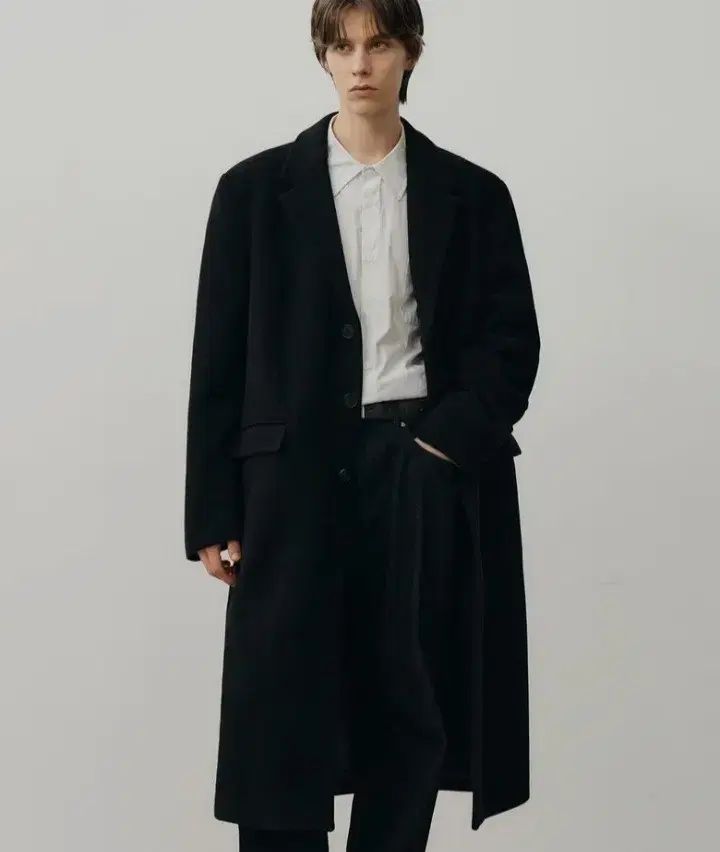 新品 首相 ウール シングル コート 黒