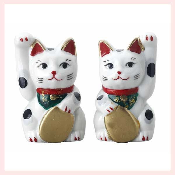 磁器　小招猫（組）　K5688　※陶器，招き猫，縁起物，高級感，高品質，民芸品，工芸品，シリーズ，日本，レトロモダン，かわいい，可愛い，キャット，ねこ，置物，まとめ買い，セット