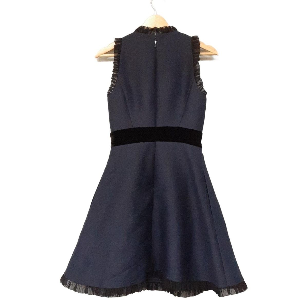Kate spade ケイトスペード ワンピース サイズ0 XS レディース - ネイビー×黒 ノースリーブ ひざ丈 リボン フリル