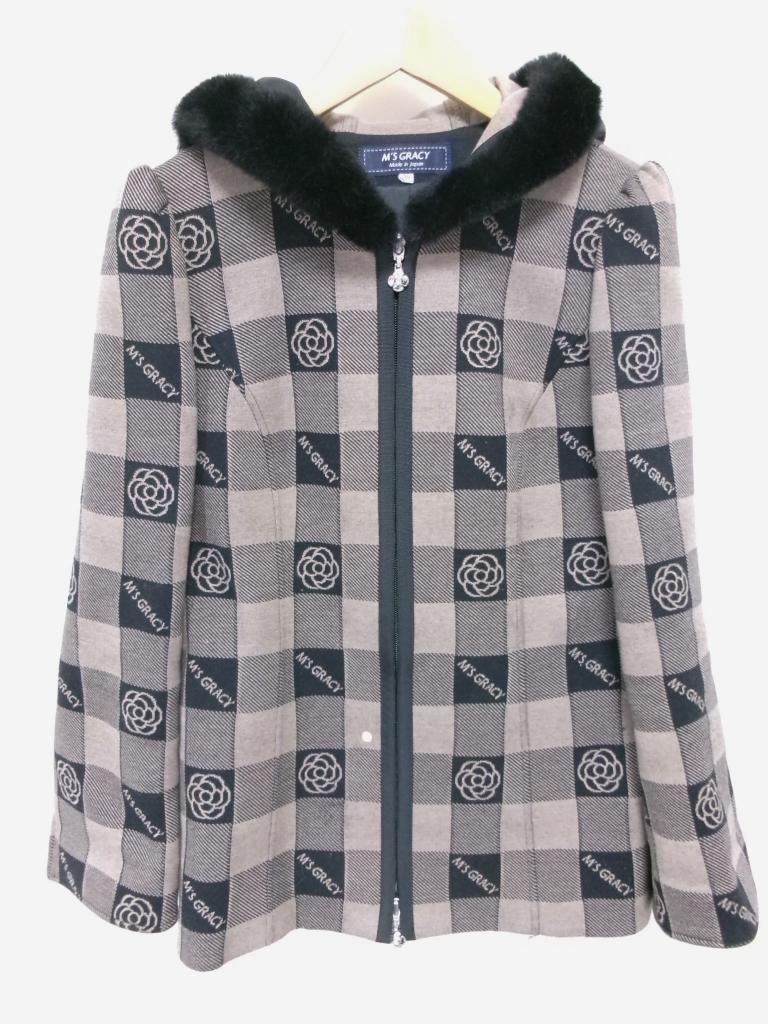 M'S GRACY チェック柄ダウンジャケット 38 M'S GRACY エムズグレイシー ジャケット フーディ チェック ジップ