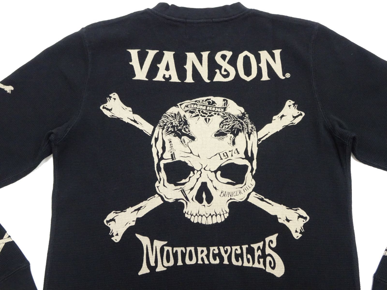 バンソン サーマル ロンT VANSON ワッフル長袖Tシャツ クロスボーンスカル NVLT-2408 黒 新品 アメカジショップ