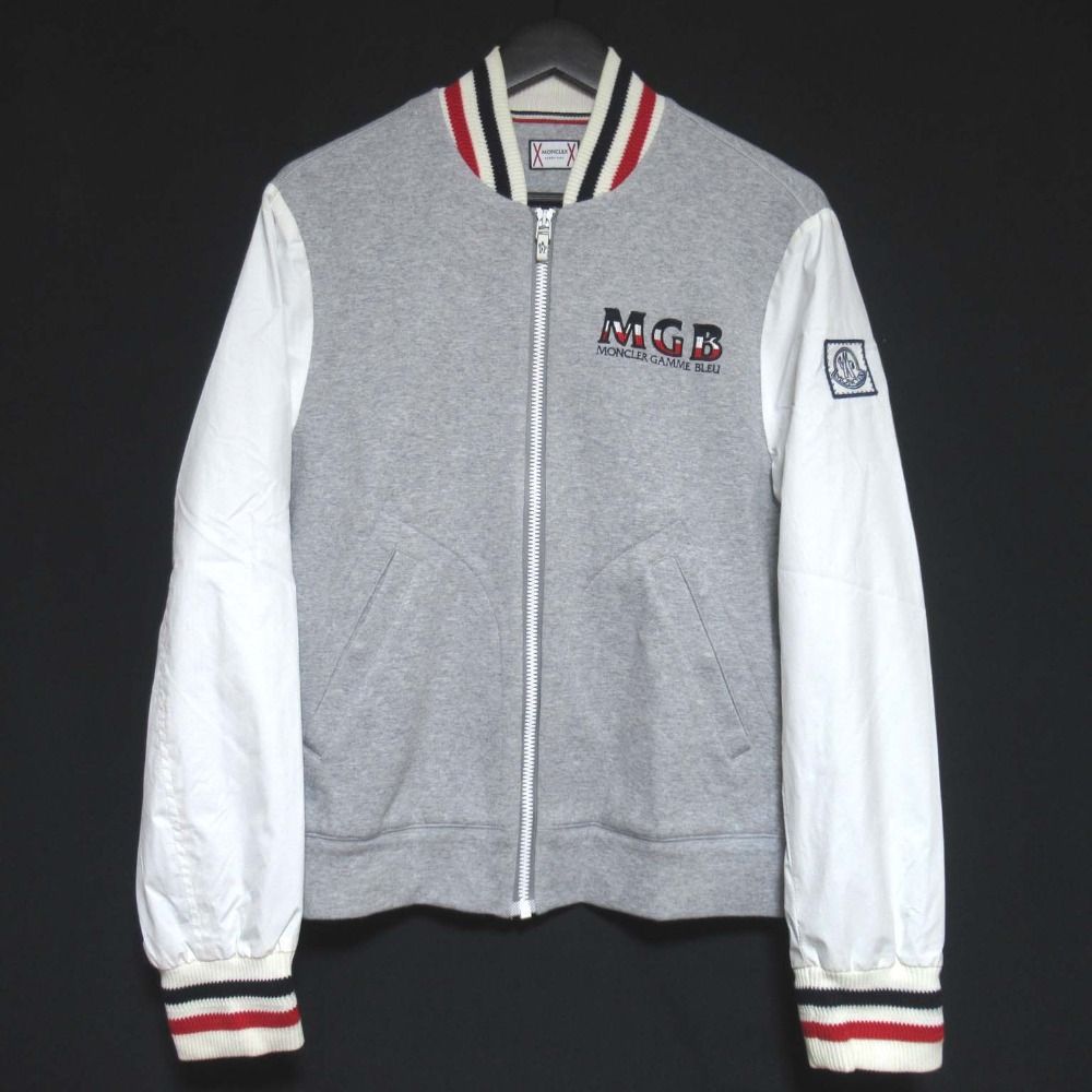 MONCLER GAMME BLEU モンクレールガムブルー MAGLIA CARDIGAN スウェット×ナイロン スタジャン ブルゾン ジャケット S グレー メンズ 古着