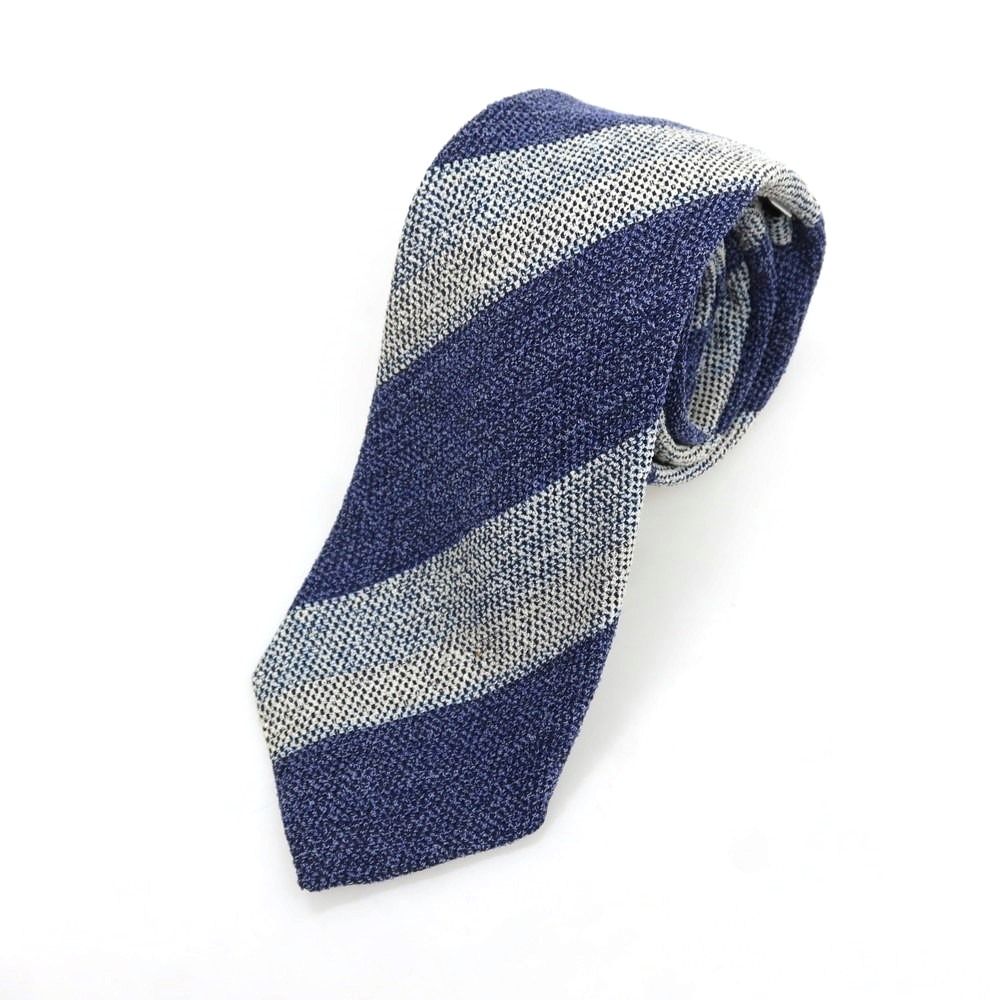 【中古】アザブテーラー azabu tailor シルクウールレーヨンナイロン ストライプ柄ネクタイ ネイビーxブルー【メンズ】