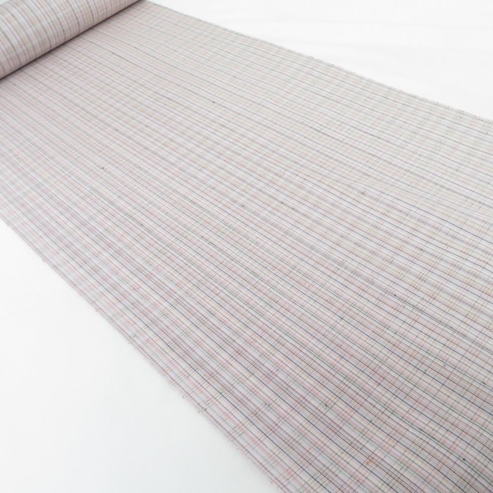 反物 紅の乱縞 渡源工房 薄紫色 格子 絹100％ 着尺 山形県産 紅花紬 長