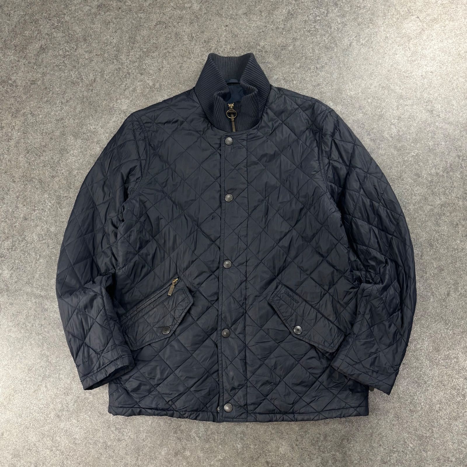 Barbour Quilting CHELSEA RIB NECK Jacket Blouson バブアー キルティングジャケット ハイネック リブネック 比翼ジップ ロゴ刺繍 ネイビー メンズ M MQU0364NY91