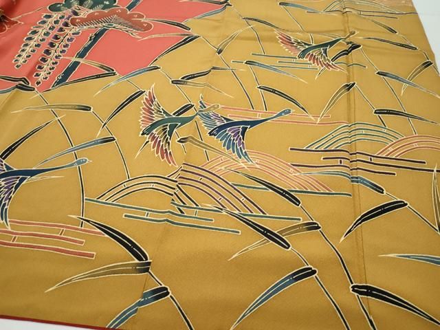 平和屋着物○豪華振袖 型染め 紅型 舞蝶風景花鳥文 正絹 逸品  