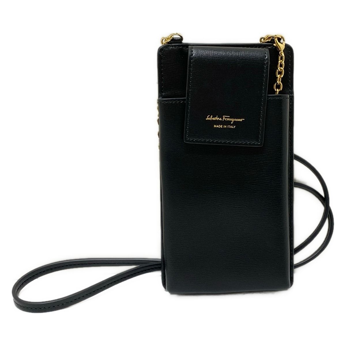 FERRAGAMO SalvatoreFerragamo サルバトーレフェラガモ 携帯電話ケース ヴァラ 黒×ゴールド スマートフォンケース レザー