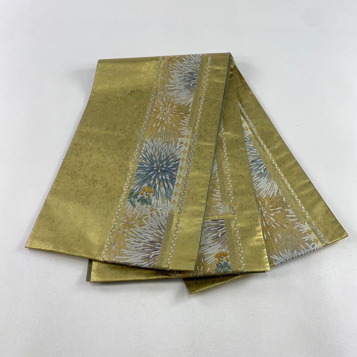 袋帯 美品 名品 長嶋成織物 落款 瀞金錦 本金箔 清香 菊 組紐