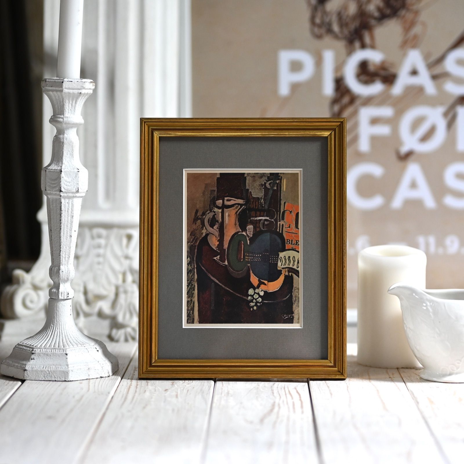 ヴィンテージフレーム「青いギター」ヴィンテージアート本の1枚と額縁