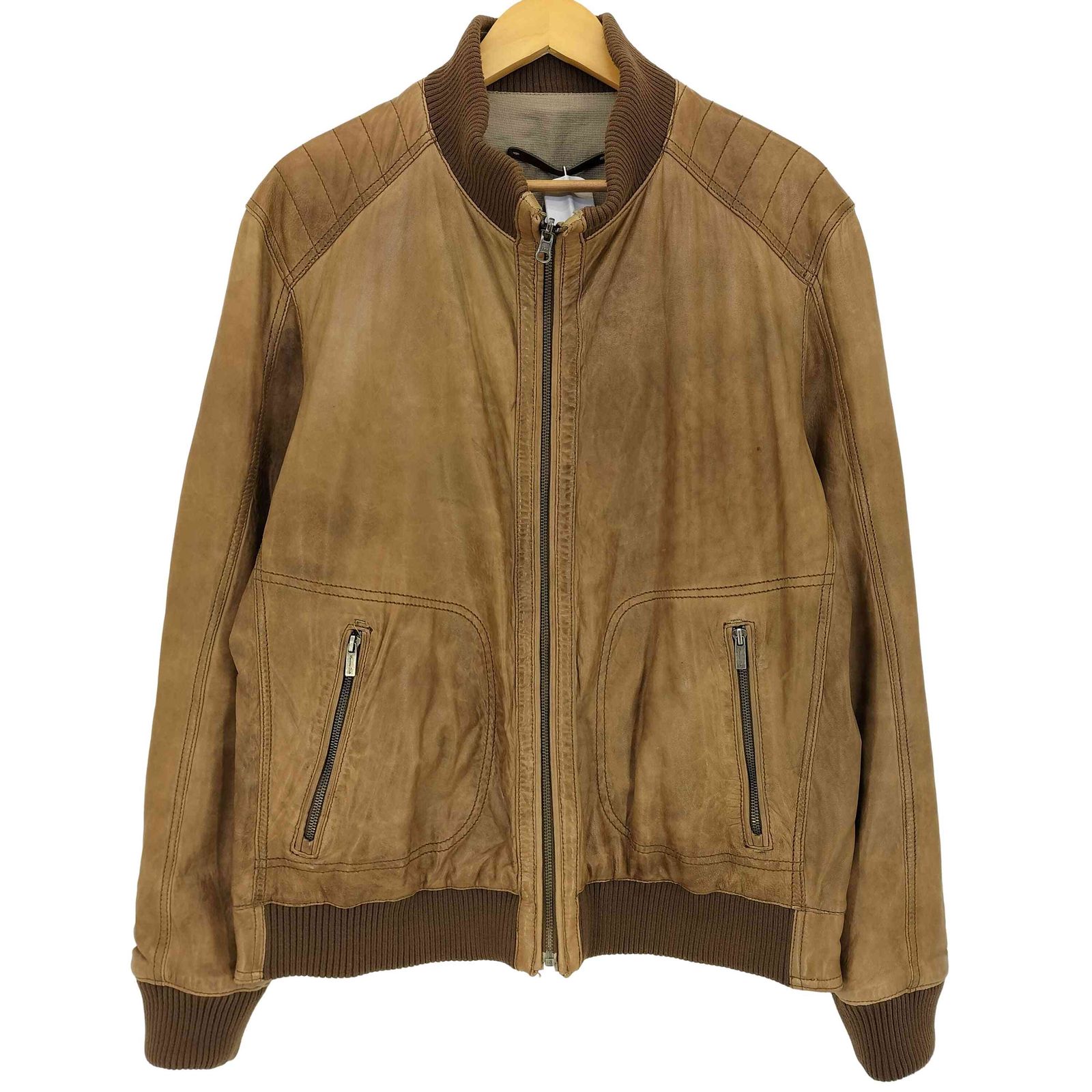 マッシモデュッティ Massimo Dutti スタンドカラー 羊革 レザーブルゾン メンズ  L / 40