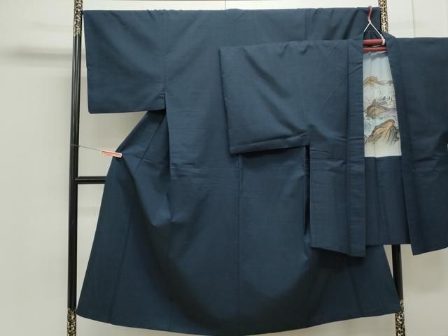 平和屋着物●男性 紬 アンサンブル 色無地 留紺色 正絹 CAAS9409th