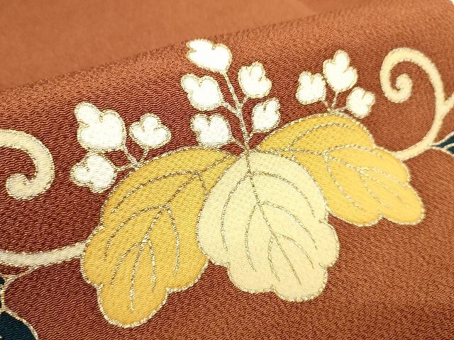 平和屋本店□極上 銀座 志ま亀 九寸名古屋帯 桐牡丹唐草 金彩 鬼しぼ  