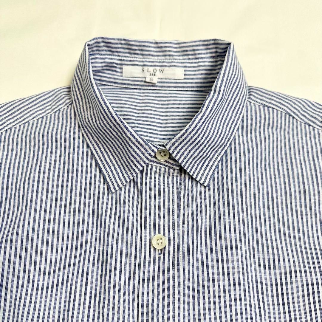23区 SLOW コットンオックス シャツワンピース ロング 長袖 ブルー 38 極美品 23SS SLOW23区 コットンオックスシャツワンピース